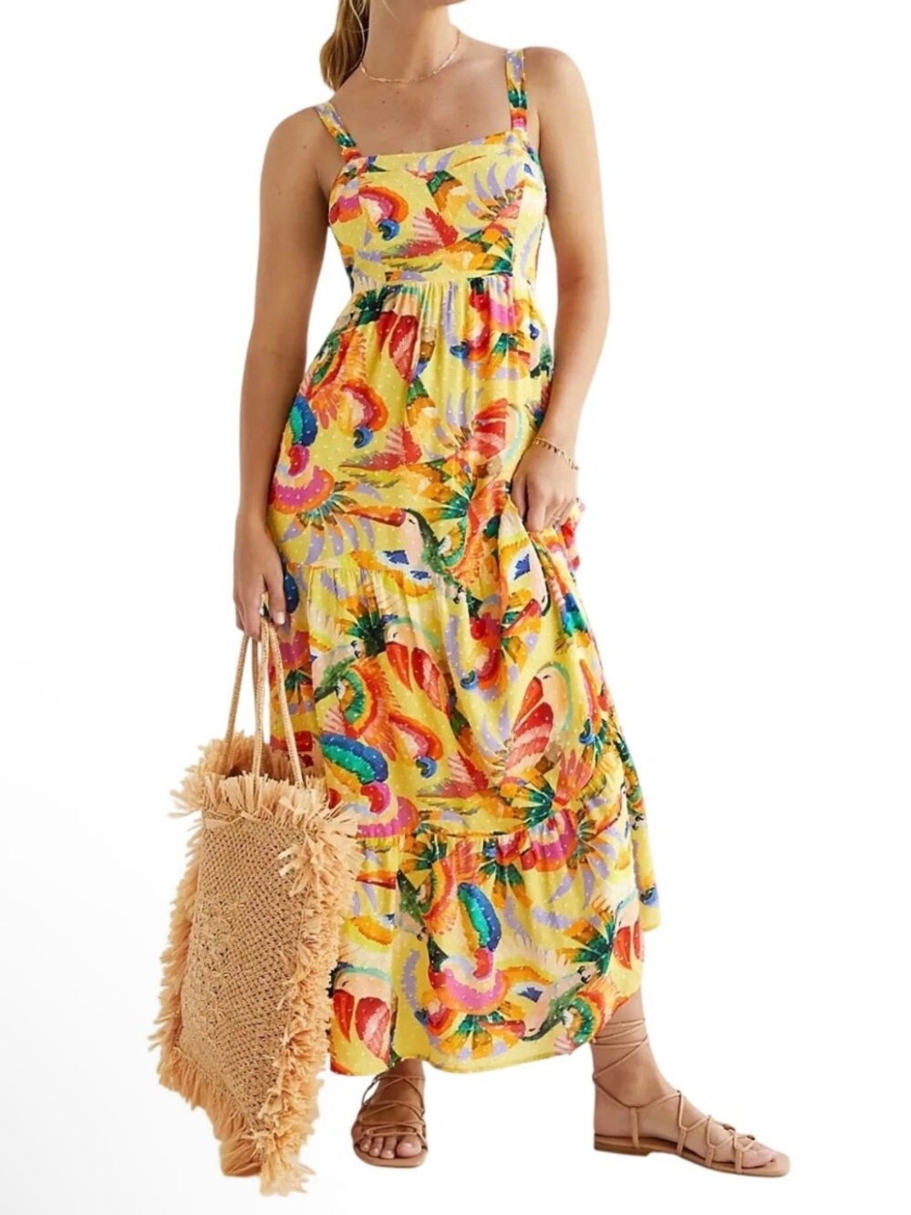 FARM Rio Anthropologie Yellow‎ Tropical Floral Maxi Dress size XS
